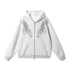 JHYQ Rhinestone Thorn Print Double Zipper Hoodie