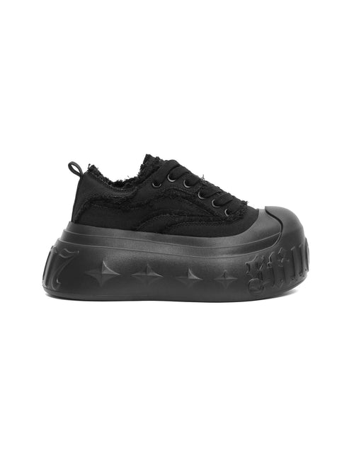 1807 INF-008 Gothic Lace Up Canvas All Black Chunky Sneakers