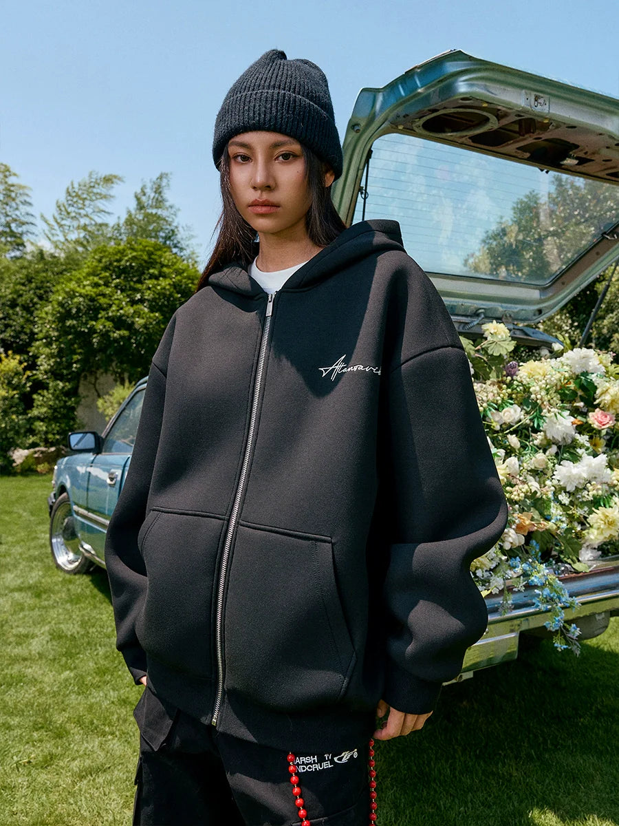 Harsh and Cruel Handwritten Signature Embroidered Zip Hoodie
