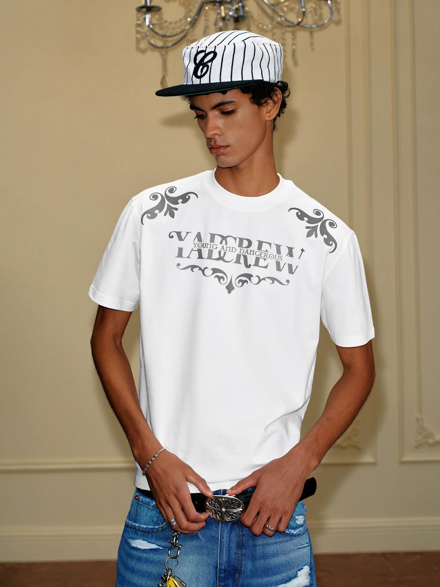 YADcrew Baroque Raised Logo Print Tee