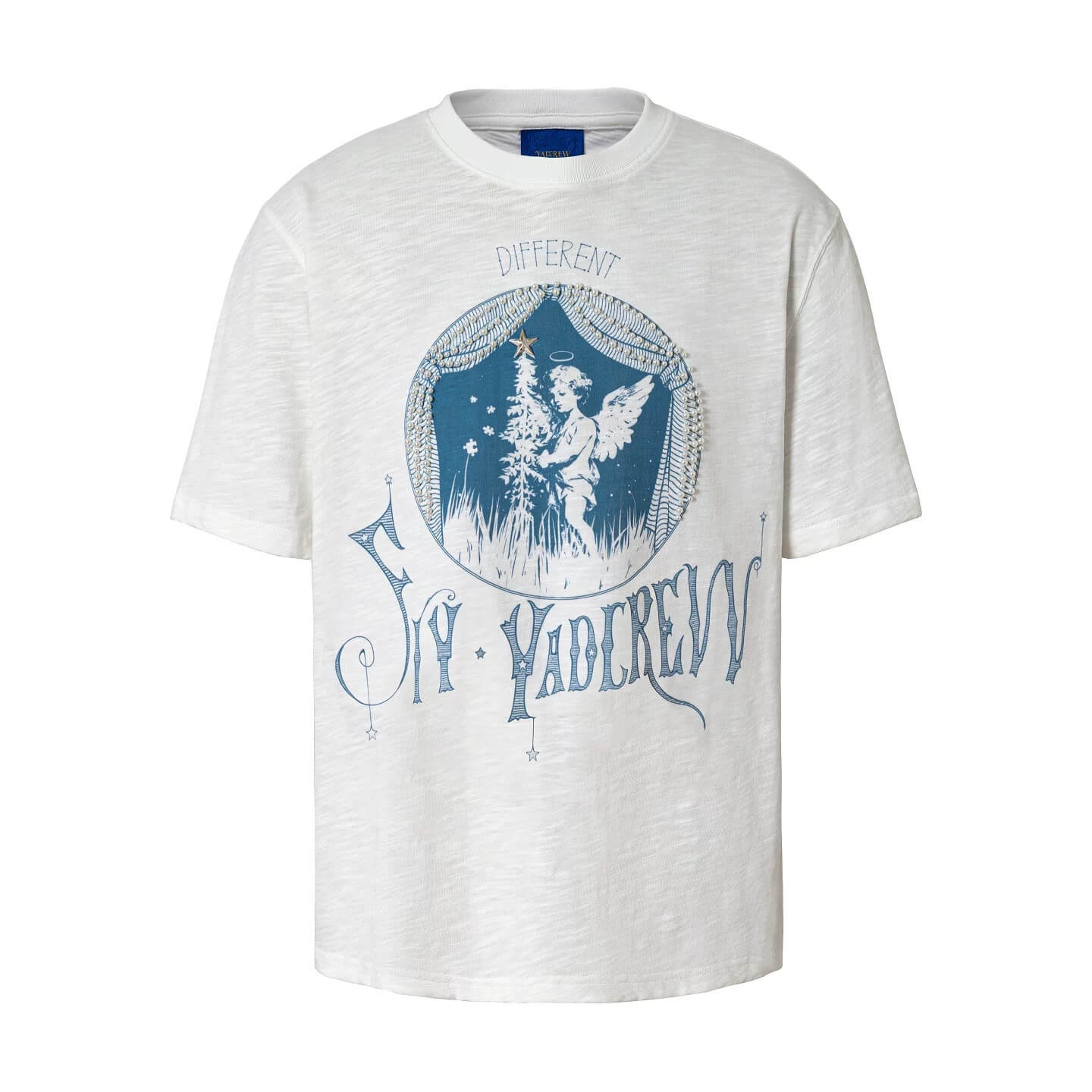YADcrew Angel Print Star Studded Pearl Embellished Tee