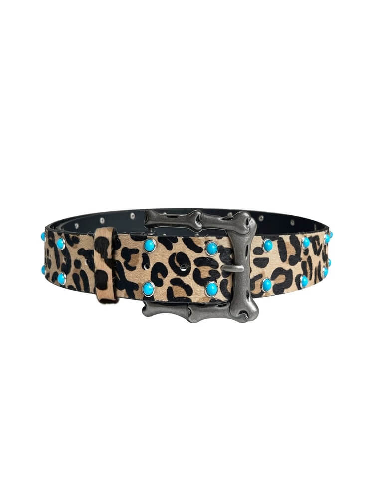 S45 Leopard Turquoise Bone Buckle Belt