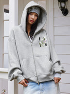 MEDM Floral Logo Embroidered Zip Up Hoodie