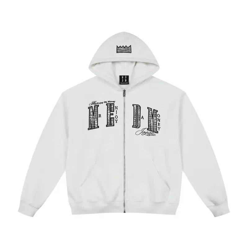 MEDM Pearl Logo Embellished Zip Up Hoodie