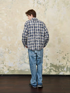 Harsh and Cruel Distressed Checkered Plaid Zipper Shirt