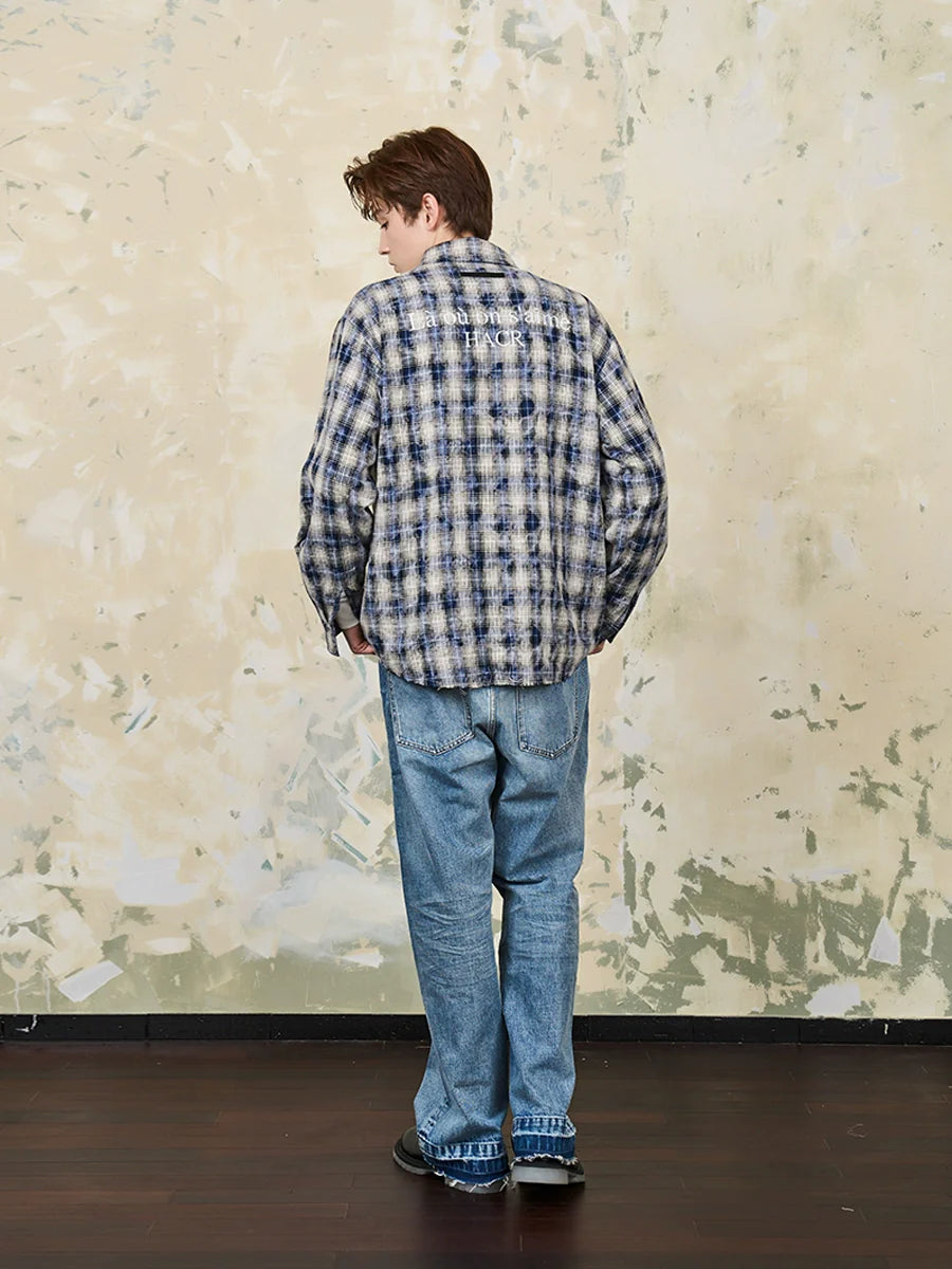 Harsh and Cruel Distressed Checkered Plaid Zipper Shirt