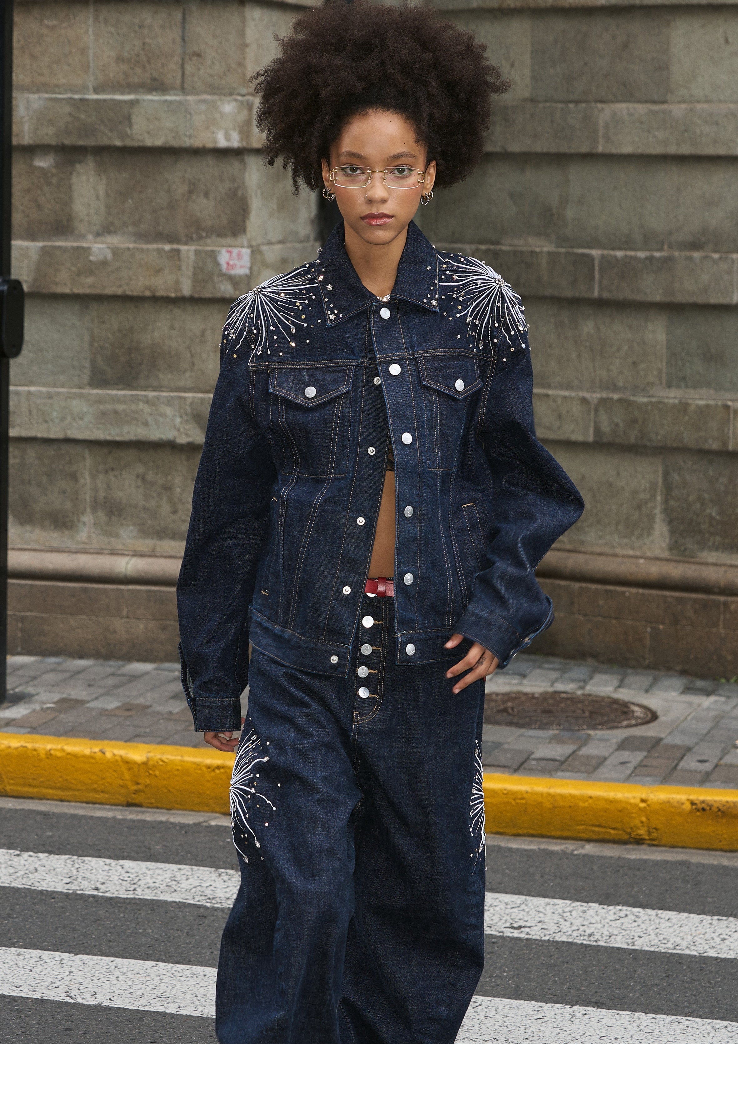 STEEPC Fireworks Rhinestone Denim Jacket