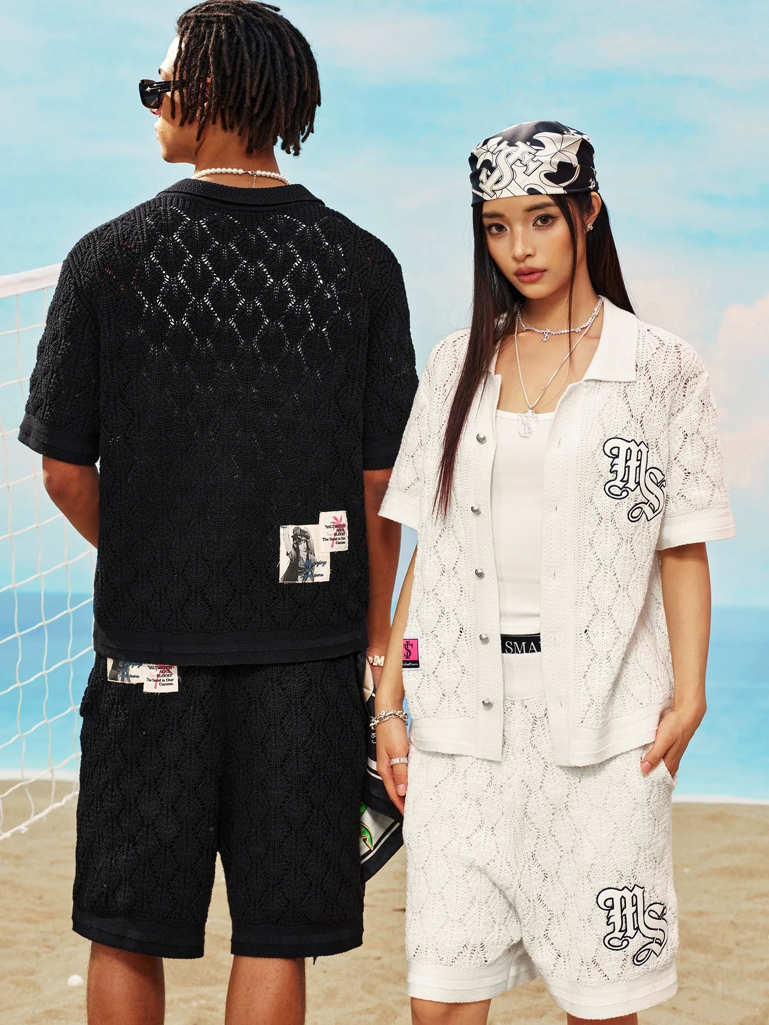 MEDM x STK Patch Embroidery Open Knit Short Sleeve Shirt