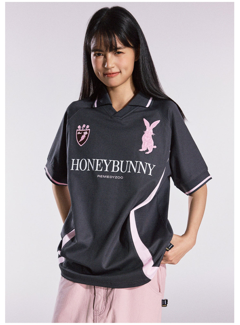 Remedy HONEYBUNNY Rabbit Embroidered Soccer Jersey Polo Shirt
