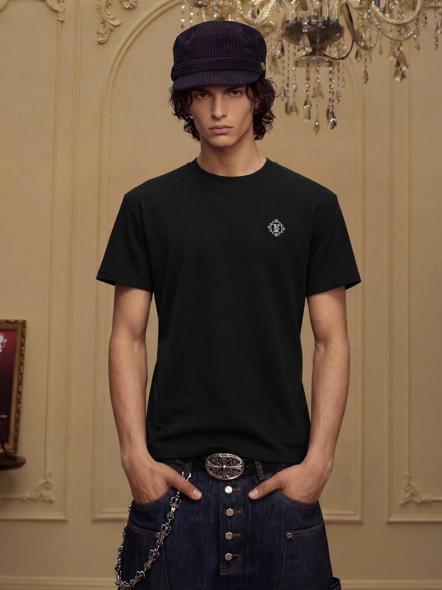 YADcrew Baroque Small Logo Embroidered Tee