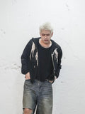 UNDERWATER Winged Devil Bone Jacquard Distressed Knit Zip Up Hoodie