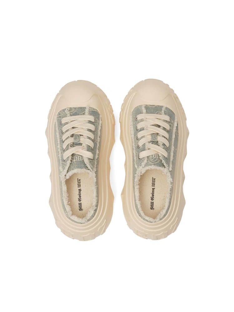 1807 INF-008 Gothic Lace Up Canvas Paisley Chunky Half Sneakers