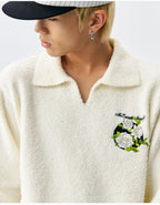 MEDM Coral Fleece Knit Long Sleeve Polo
