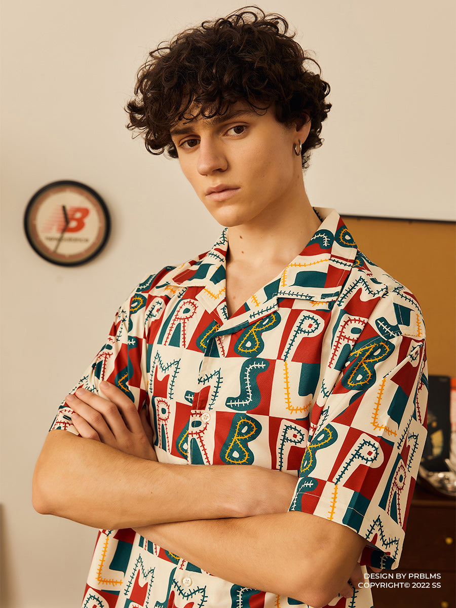 PRBLMS Hand Painted LOGO Checkered Short Sleeved Shirt