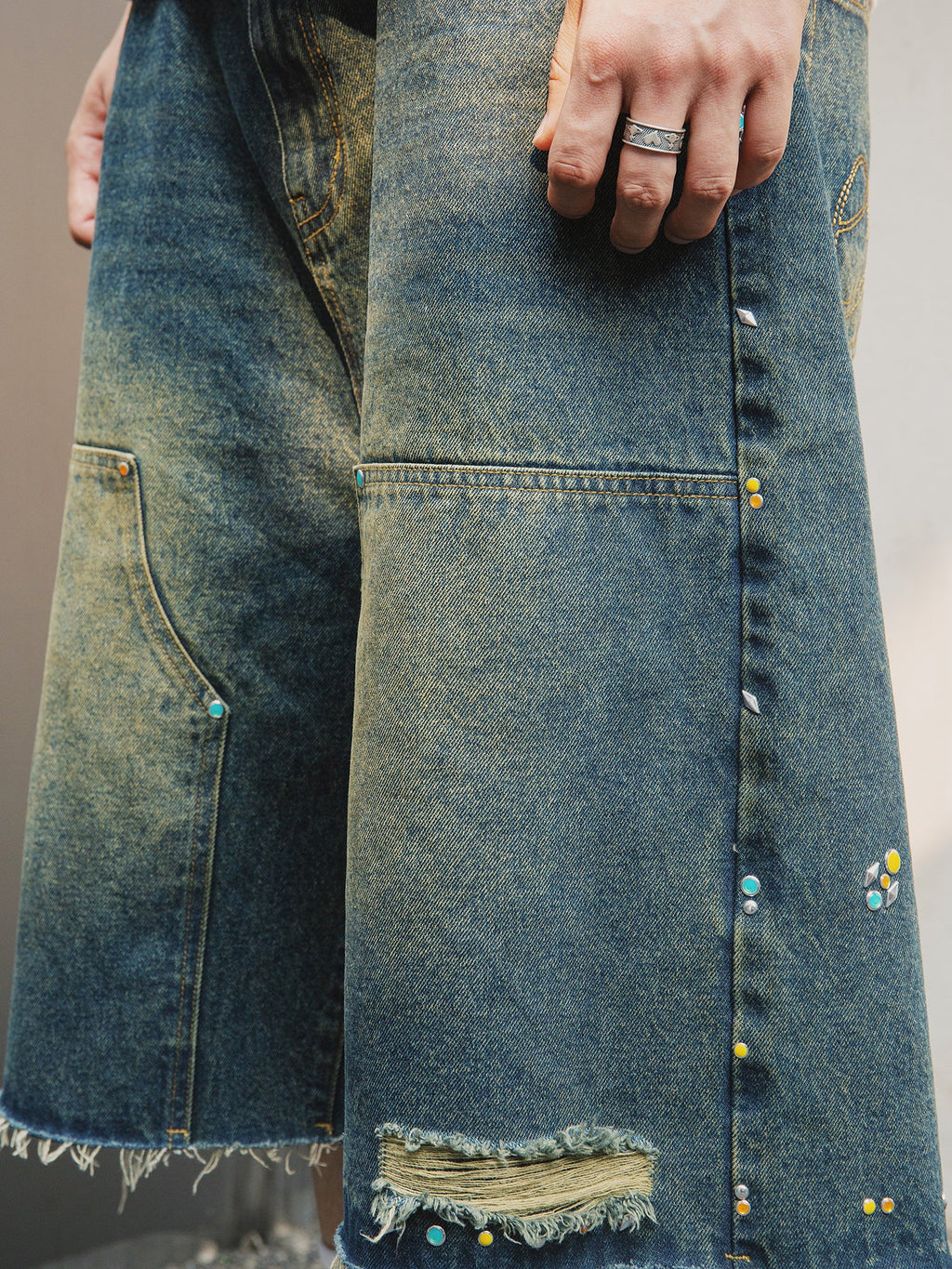 S45 Gem Woodcutting Distressed Raw Edge Denim Shorts