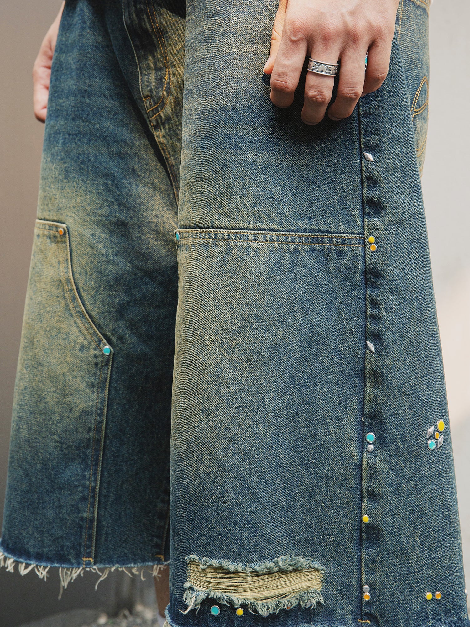 S45 Gem Woodcutting Distressed Raw Edge Denim Shorts