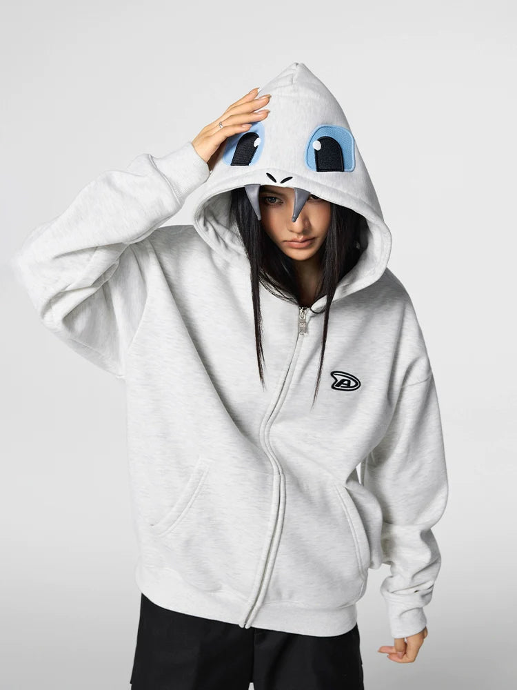 Achock Little Devil Embroidered Plush Zip Up Hoodie