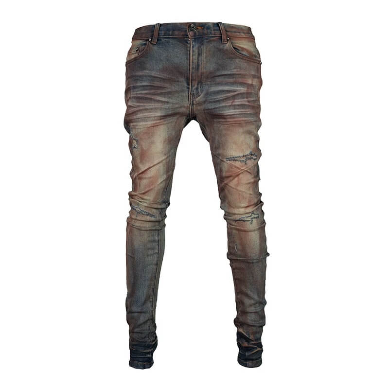 TGFCLUB Rust Washed Distressed Slim Fit Skinny Jeans