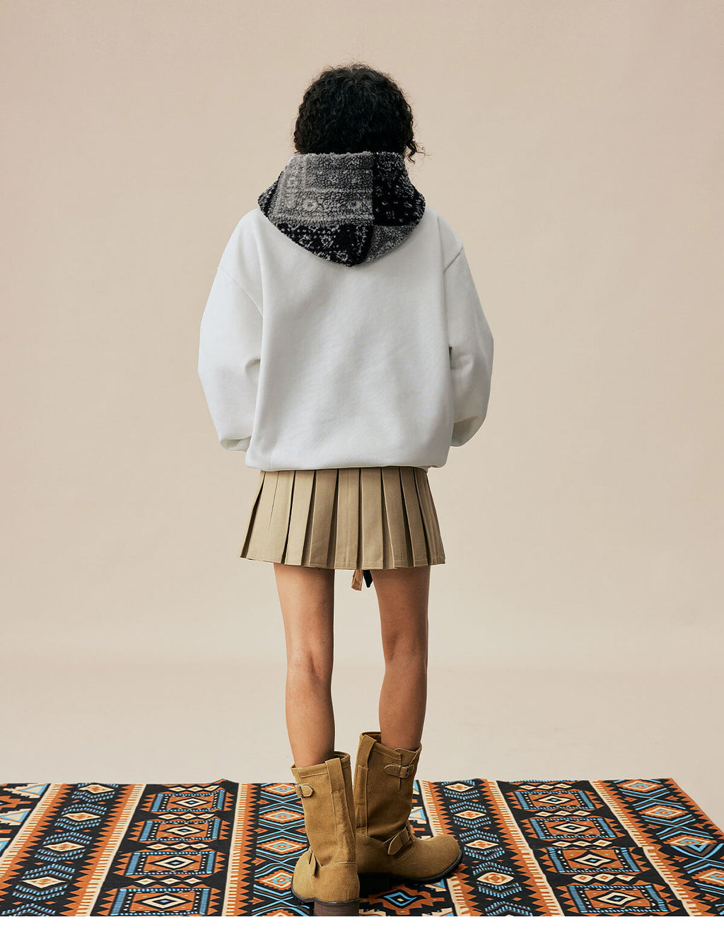 MEDM Patterned Sherpa Hood Patchwork Hoodie