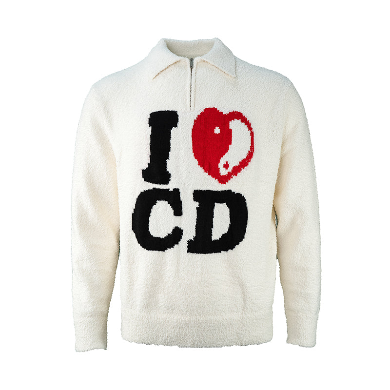 TGFCLUB I LOVE CD Half Zip Fleece Knit Sweater