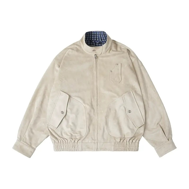 Labt Suede Leather Lined Plaid Harrington Jacket