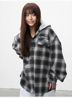 AFGK Plaid Embroidered Hooded Long Sleeve Shirt