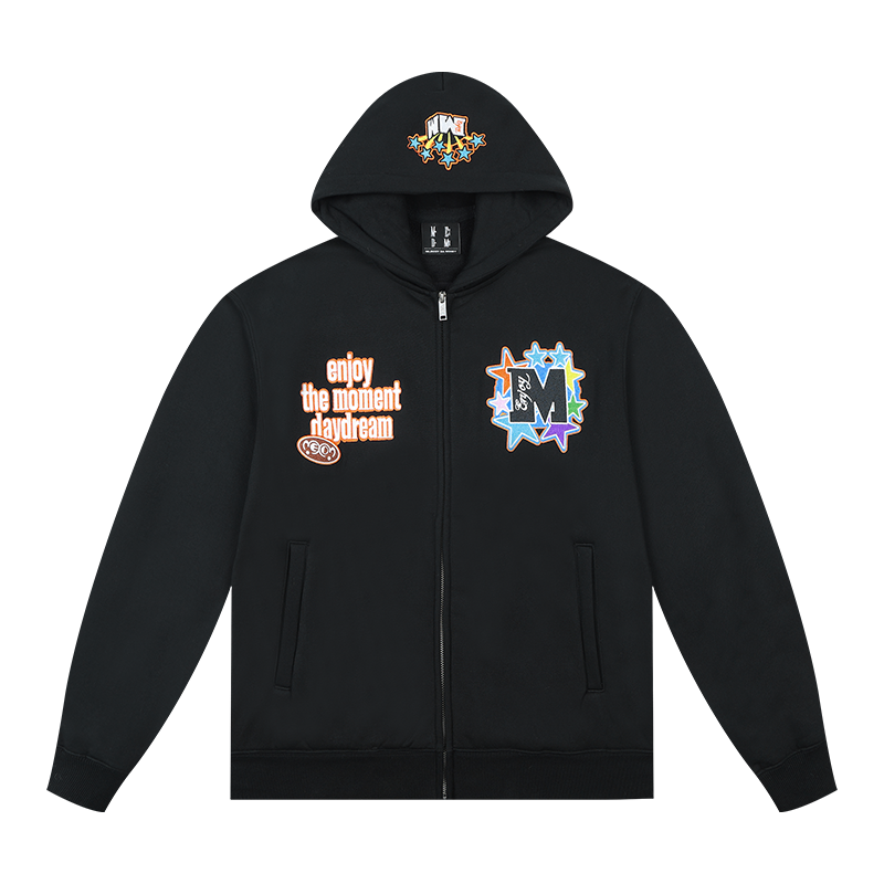 MEDM Blooming Star Embroidered Zip-Up Hoodie