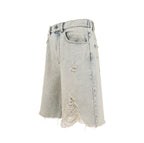 UNDERWATER Washed Damaged Light Blue Denim Shorts | Baggy Jorts