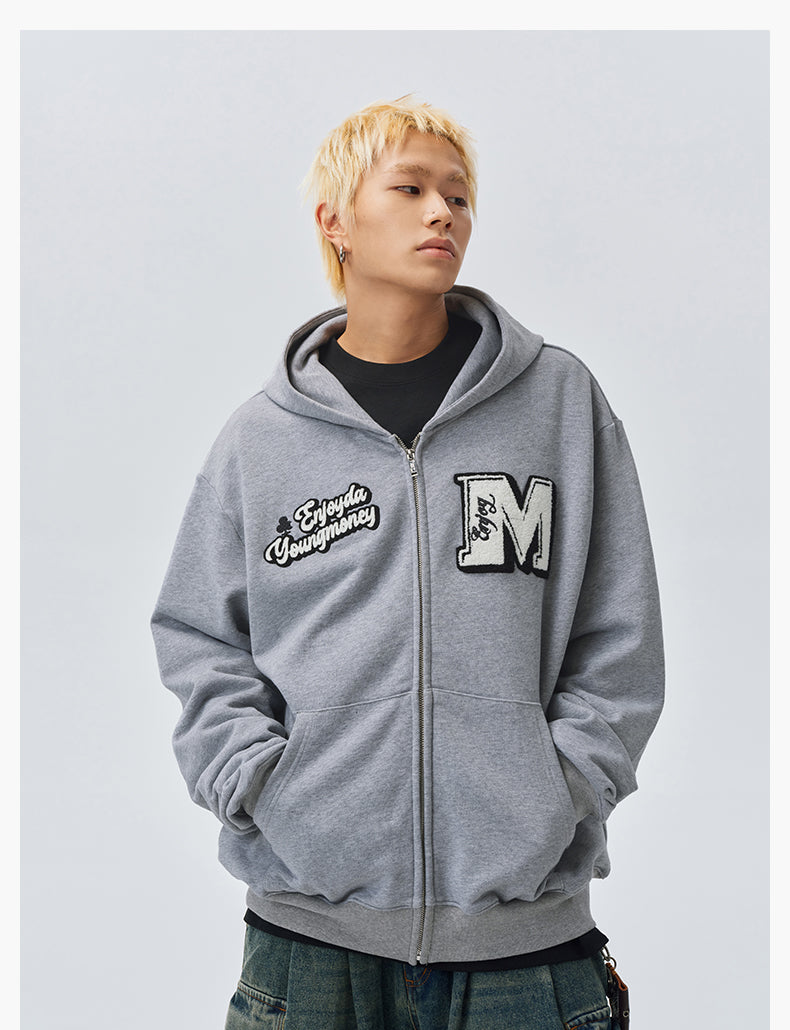 MEDM Towel Applique Embroidery Zip-Up Hoodie