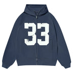 JUST VIBE Number 33 Vintage Print Zip Up Hoodie