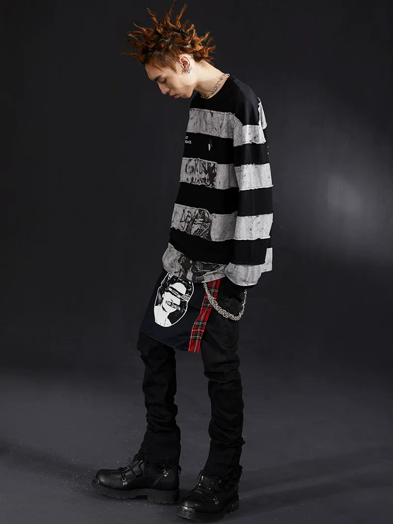VENTUREK Black Gray Patchwork Long Sleeve Tee