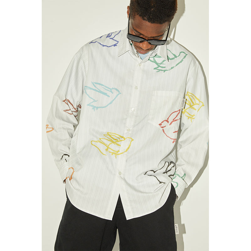 EMPTY REFERENCE Colorful Bird Crayon Long Sleeve Shirt