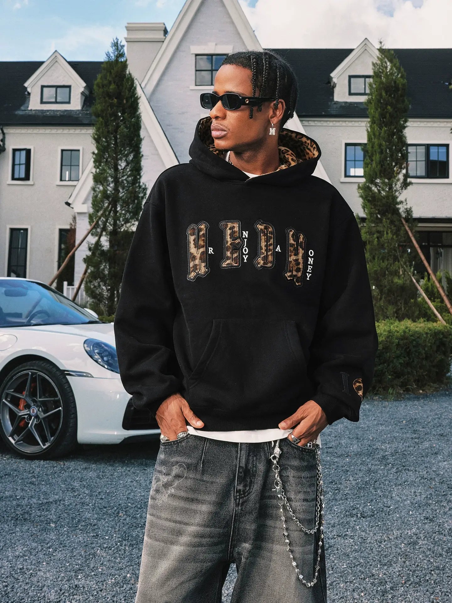 MEDM Leopard Faux Fur Layered Hoodie