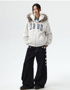 MEDM Faux Fur Lined Hooded Fur Zip Up Jacket