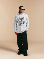 1807 Blurred Logo Print Distressed Long Sleeve Tee