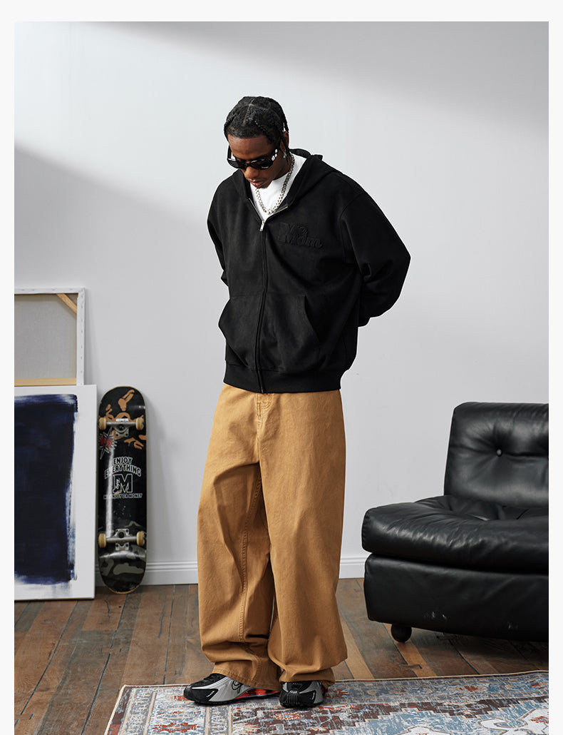MEDM Suede Logo Patch Zip-Up Hoodie