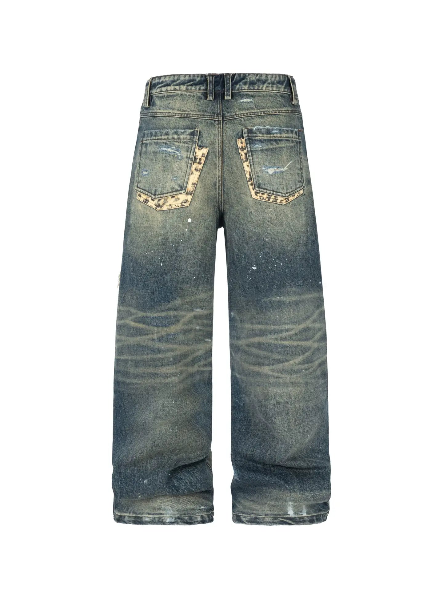 ANTIDOTE Distressed Leopard Patchwork Washed Jeans