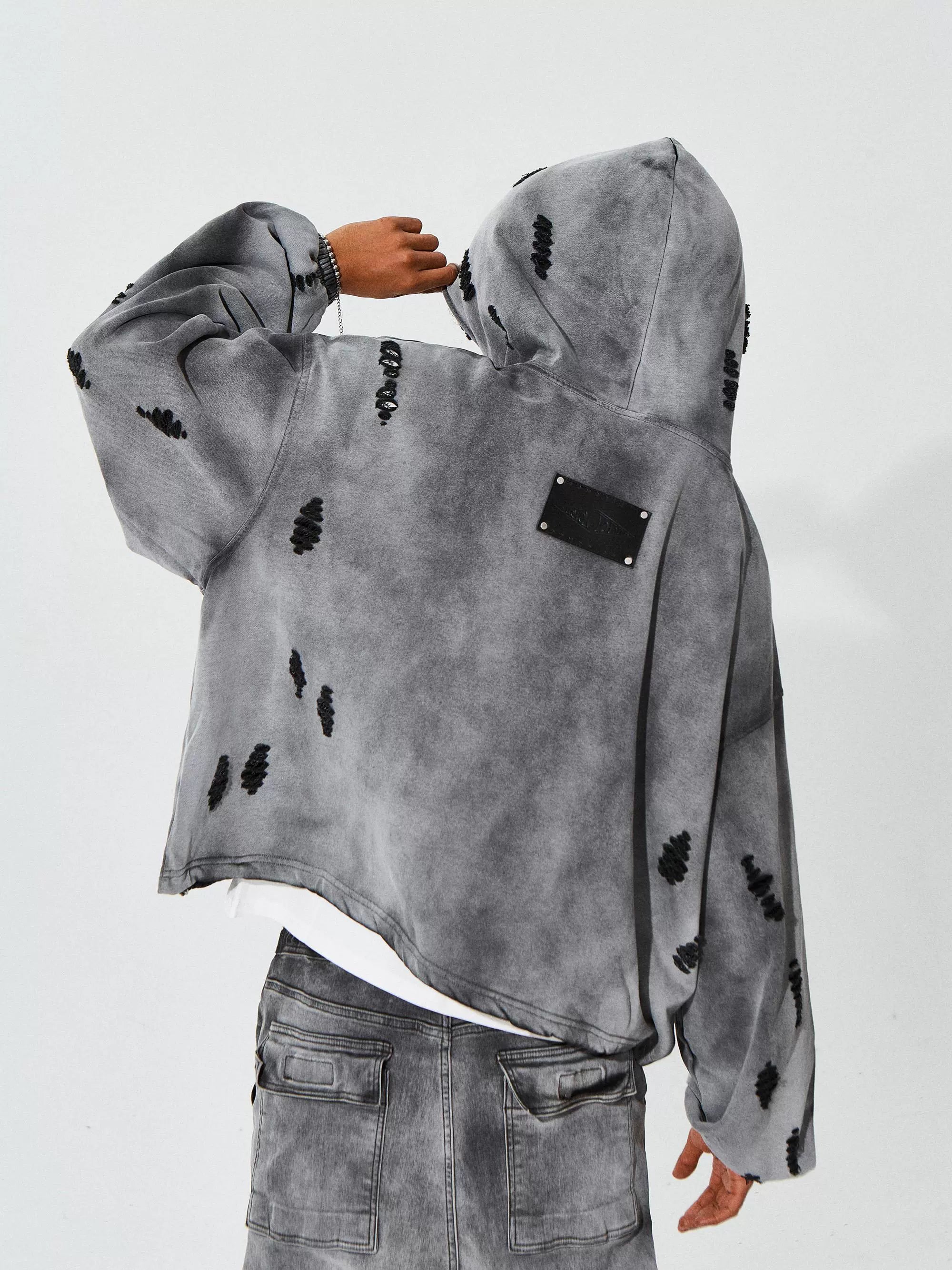 KARMANISTIC Distressed Washed Rivets Hoodie