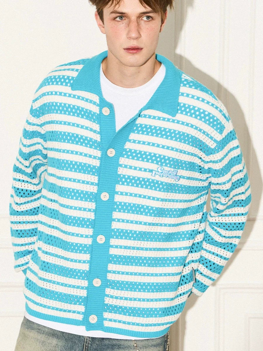 EMPTY REFERENCE Knit Striped Embroidered Long Sleeve Shirt