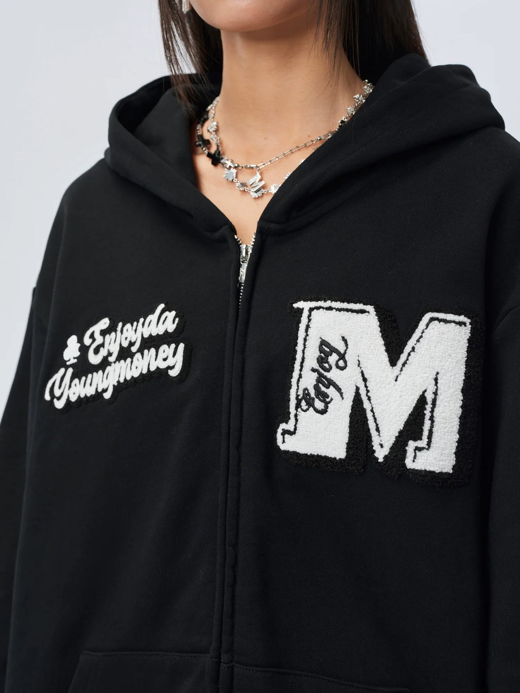 MEDM Towel Applique Embroidery Zip-Up Hoodie