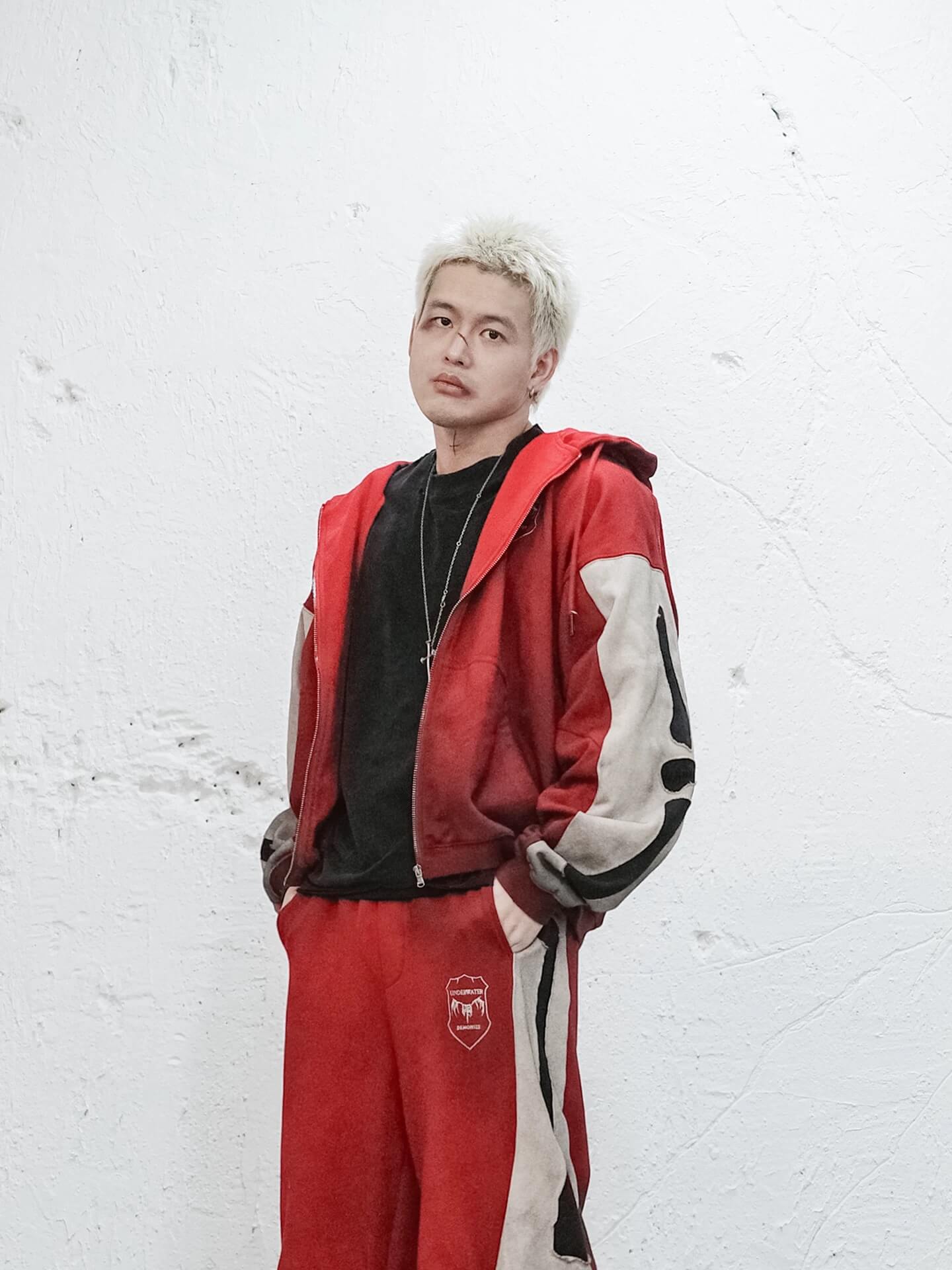 UNDERWATER Skeleton Patchwork Dirty Dye Zip Up Hoodie