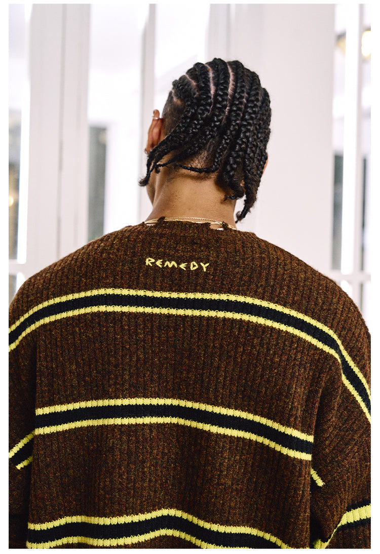Remedy Striped Distressed Knit Sweater