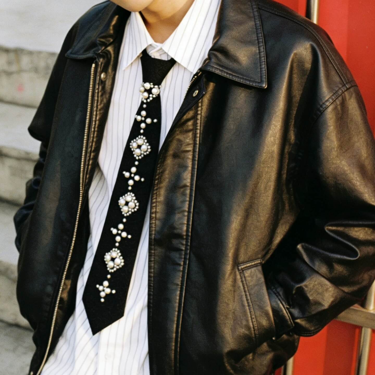 YADcrew Pearl Embellished Black Tie