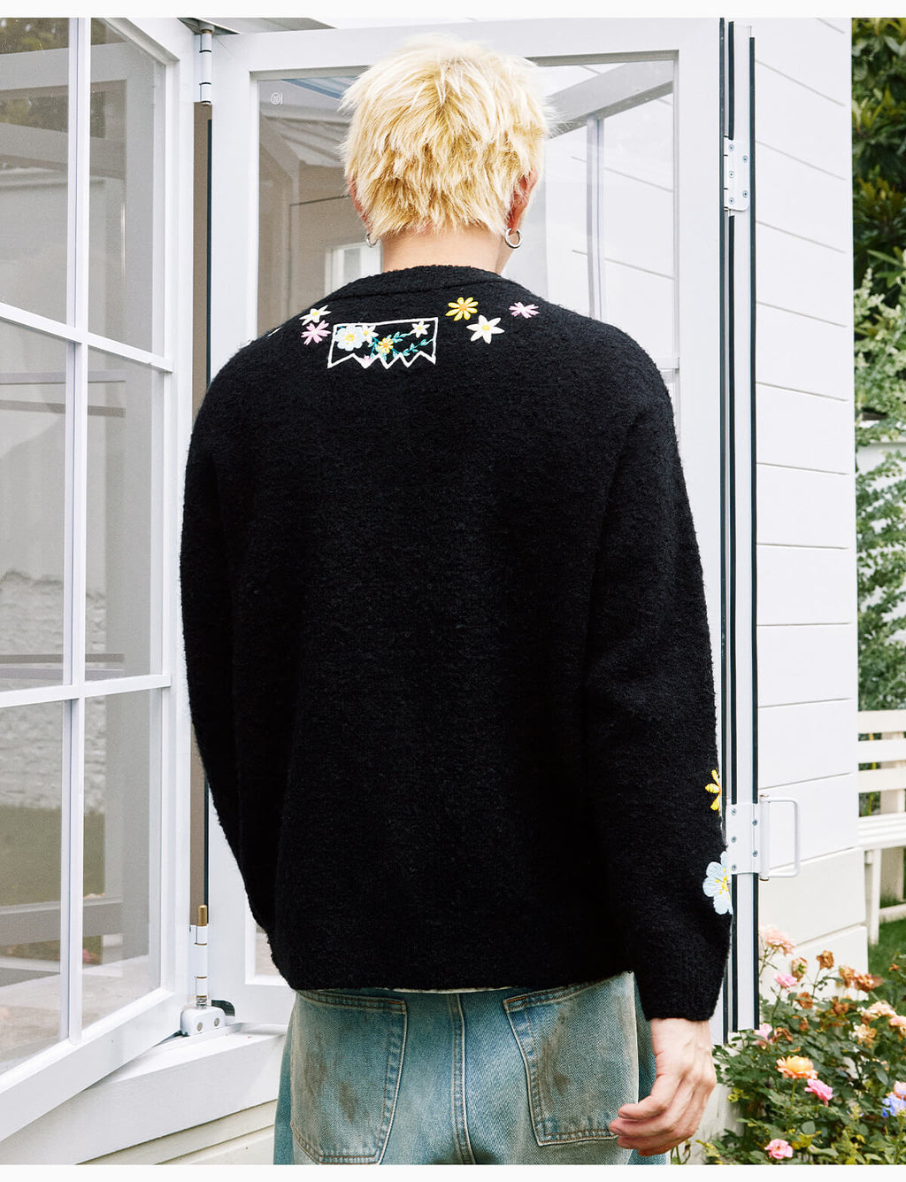 MEDM Floral Vine Embroidered Knit Cardigan