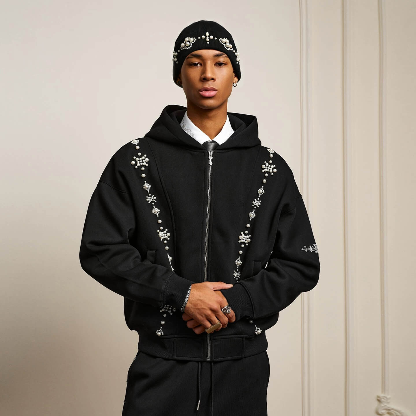 YADcrew Pearl Embellished Knit Beanie