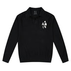 MEDM Rose Embroidered Textured Stripe Knit Long Sleeve Polo