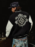 YADcrew x BIPOLAR Embroidered Pearl Beaded Varsity Jacket
