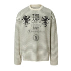 YADcrew Vintage Lion Print Striped Long Sleeve Tee