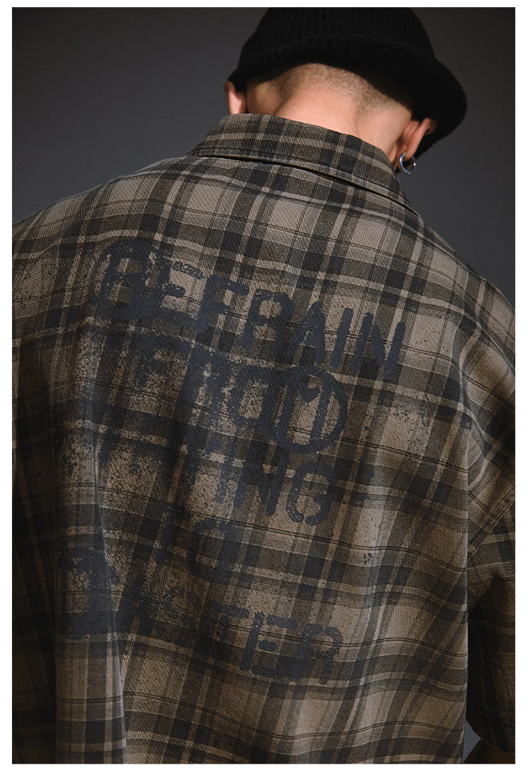Remedy Skull Print Plaid Short Sleeve Shirt