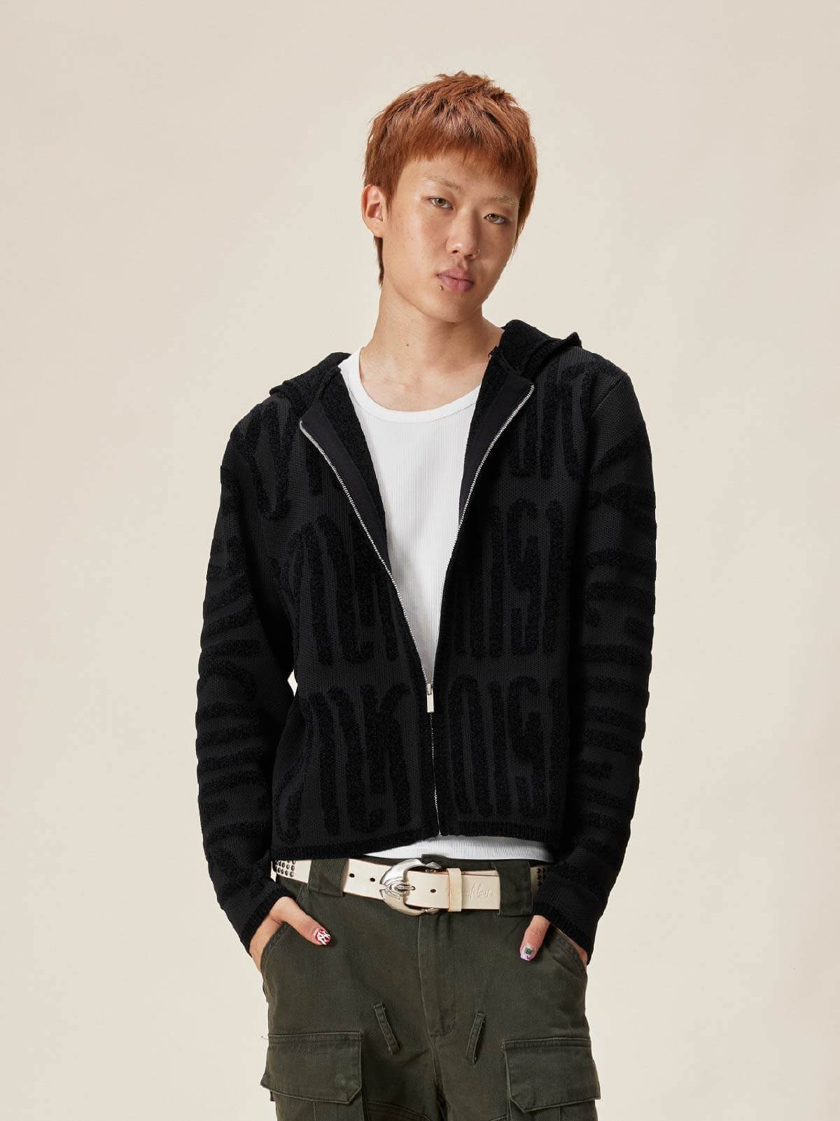 EVILKNIGHT(EK) Jacquard Knit Zip Up Hoodie